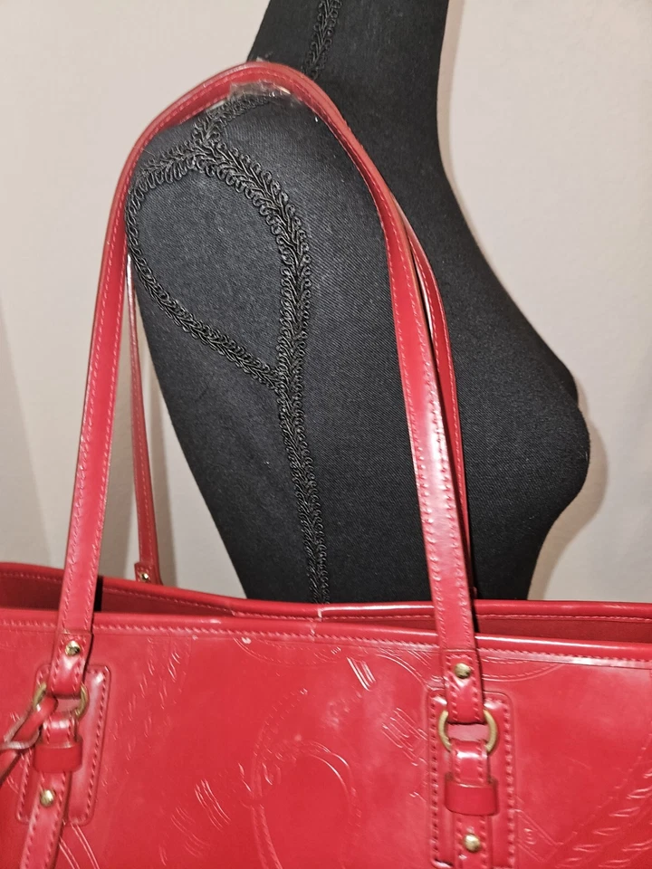Ralph Lauren Belmar Spazzalato Patent Leather RED Tote Shopper Travel 18x14x4 - Image 3 of 4