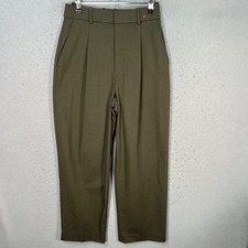 Uniqlo Womens Size Small Olive Green Pleated Wide Leg Trousers Dress Pants