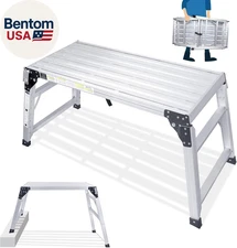 Adjustable Work Platform, (39.4" X 18.5") Portable Folding Aluminum Step Ladder,