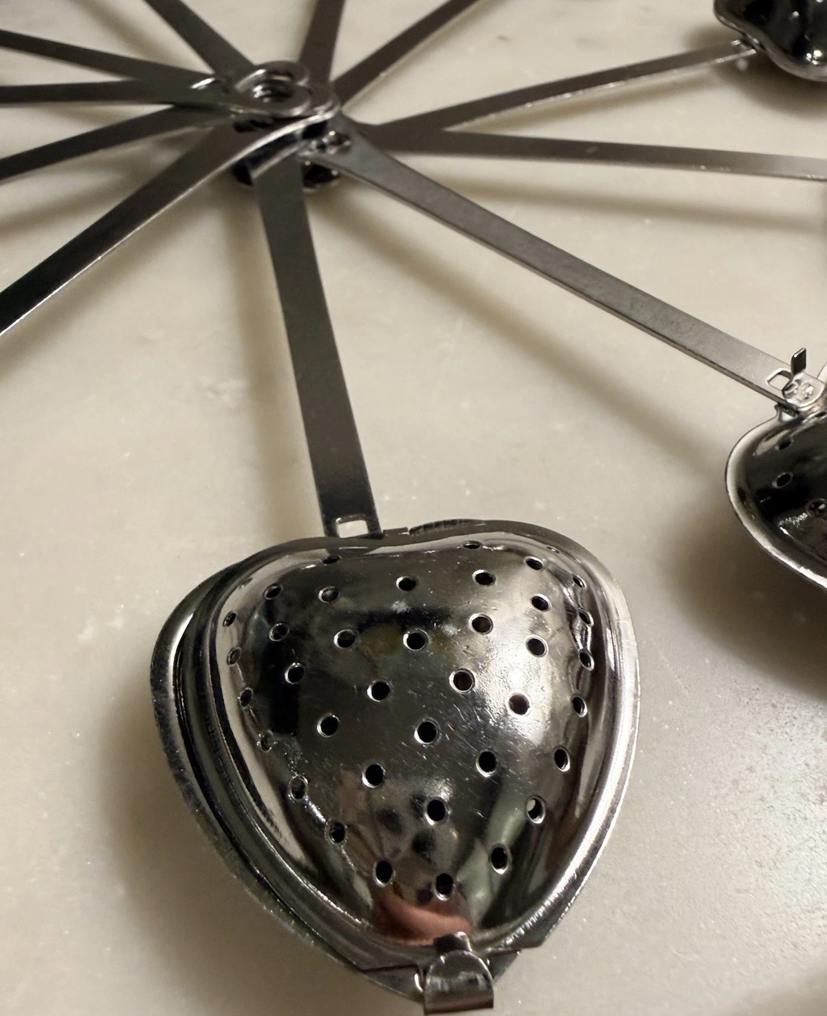 Set of 11 Heart-Shaped Stainless Steel Tea Strainers, Reusable, Silver, 6 Inch