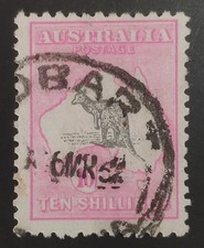 AUSTRALIA. GV. 1918. 10/- Grey & Aniline Pink Kangaroo. WMK 3. SG 43a fine used.