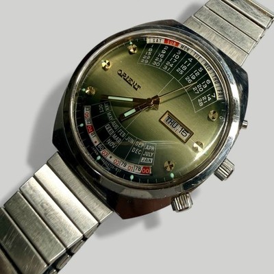 Orient Multi Year Calendar Automatic Vintage Watch Japan 21J Green Dial