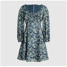 J. Crew Sweetheart long-sleeve mini dress in vintage vines Size 8 Green Blue