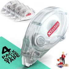 Glue Tape Roller Runner, Clear, Acid-Free, Zero-Jamming 0.3-Inch X 360-Inch (4-P