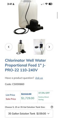 Chlorinator System with J-PRO-22 Pump Well Water Proportional Feed