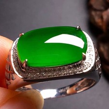 New Myanmar Jadeite High Ice-Grade Imperial Green Saddle Ring for Men and Women