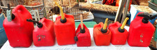 Mixed Lot of 7 Vintage Red Plastic Fuel Gas Cans ~ Mostly Pre Ban ~ Made in USA