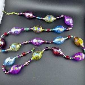 Glass Beaded Christmas Garland 5’ Multi Color And Shapes