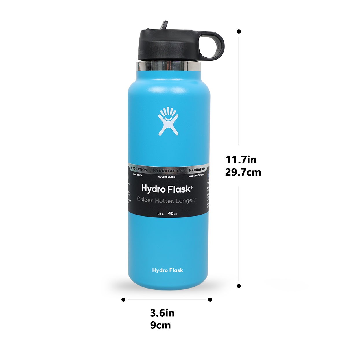 Hydro Flask 40 Oz Water Bottle Wide Mouth Straw Lid