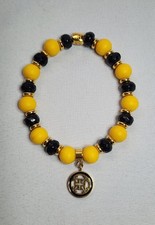 Rustic Cuff Black Yellow Gold Beaded Bracelet...