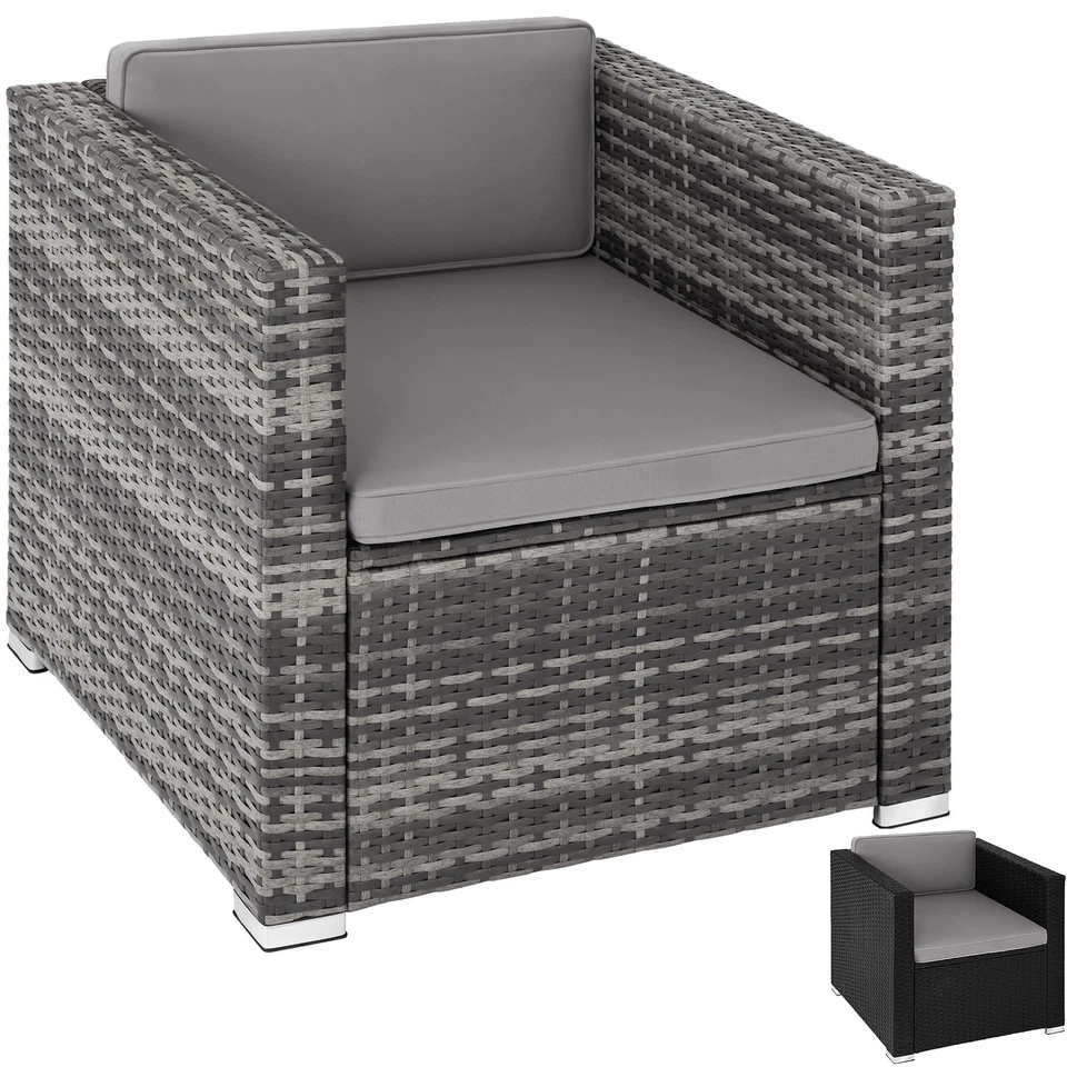 TECTAKE Garden Furniture Armchair Rattan Decking Chair Set Outdoor Patio Seat Cushions