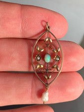 9Ct Gold Opal Baroque Pearl Victorian Art Nouveau Pendant 1890s
