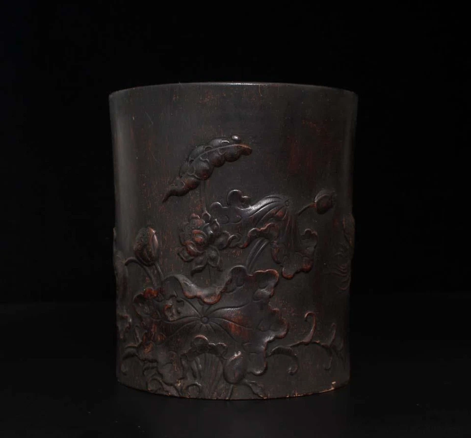 Antigua olla china de madera Zitan con pato Foto 2 de 4