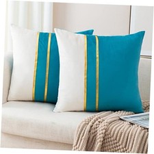 Set of 2 Velvet Decorative Throw Pillow Covers 18" x 18" Pack of 2 Lake Blue
