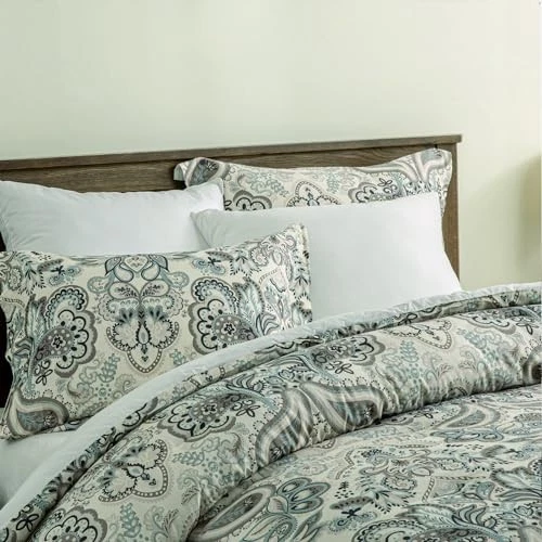  King Size Comforter Set - Damask King (90" x 104") Grayish-blue/Beige/Brown - Image 3 of 4