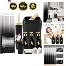 Bathroom Set with Shower Curtain and Rugs Black Bathroom Accessories 3pcs