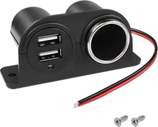 Dual USB Cigarette Lighter Socket Power Outlet Car Charger, 3.1A Dual USB + Ciga