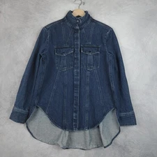 G Label by Goop Denim Shirt Womens 6 Blue Western Tunic Curved Hem Italy