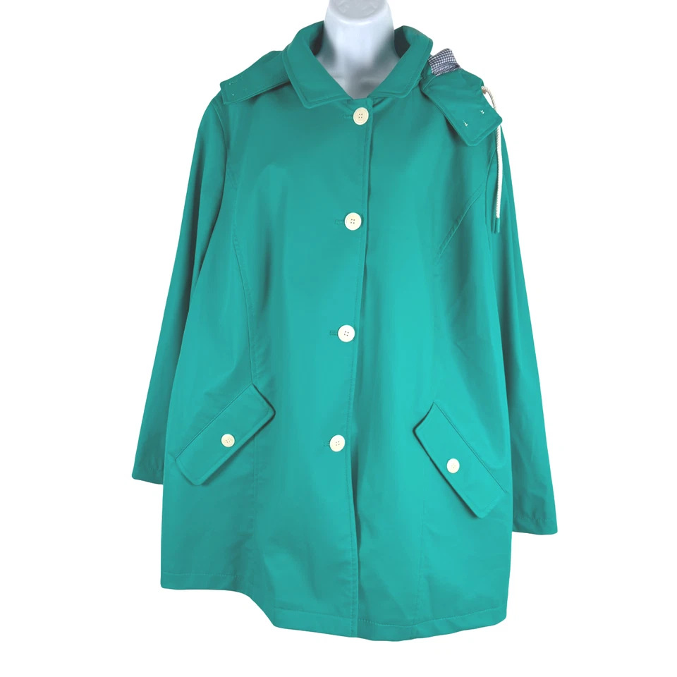 Talbots Classic Hooded Rain Jacket 3X Green Water Resistant NWT CJ-2198 - Image 3 of 4