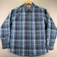 Eddie Bauer Travex Mens Plaid Button Down Shirt 2XL Classic Fit Blue Casual