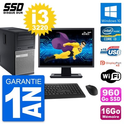 PC tour DELL 9010 Bildschirm 22 '' Intel i3-3220 RAM 16Go SSD 960Go Windows 10