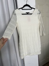 NWT Forever 21 Women White Dress Size Large Lace Stretchy Bachelorette Wedding