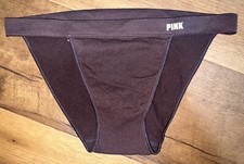 Vintage Victorias Secret Pink High Hip String Bikini Panties XXS Brown Seamless