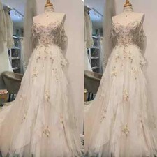 Colorful Floral Off the Shoulder Wedding Dresses Beaded Lace Boho Wedding Gowns