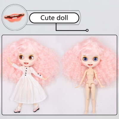 12'' Blythe doll Nude Joint body pink samll curly Explode hair Custom face smiley