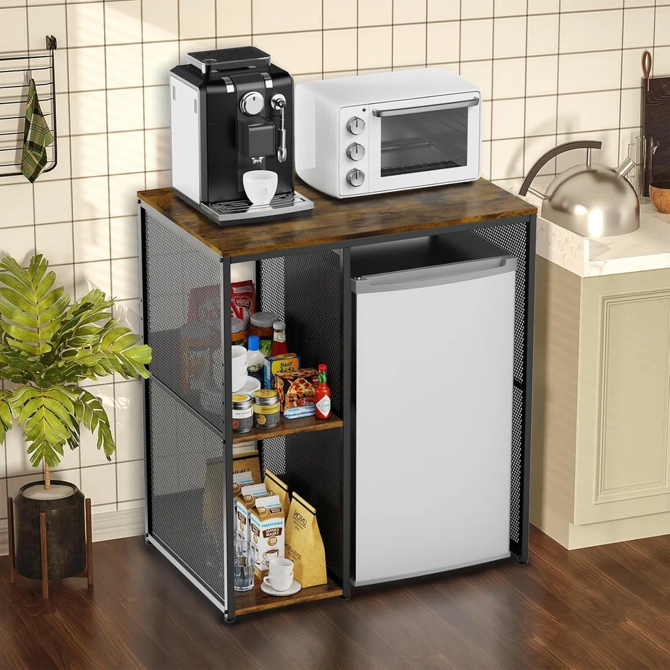 3-Tier Mini Fridge Cabinet with Storage Kitchen Bakers Rack Adjustable Shelf - Photo 2/4