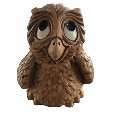 Owl Figurine 1983 Alpha Rez Co. Carved Wood Resin 5 Inches Tall Cute! Big Eyes!