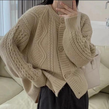 Cardigan da Donna Cavo Maglione Maglia Maglieria Bottone Casual Loose Fit Moda