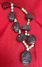 Tantric Buddhist Carved 7 Skulls Of Impermanence Old Shamanic Power Necklace