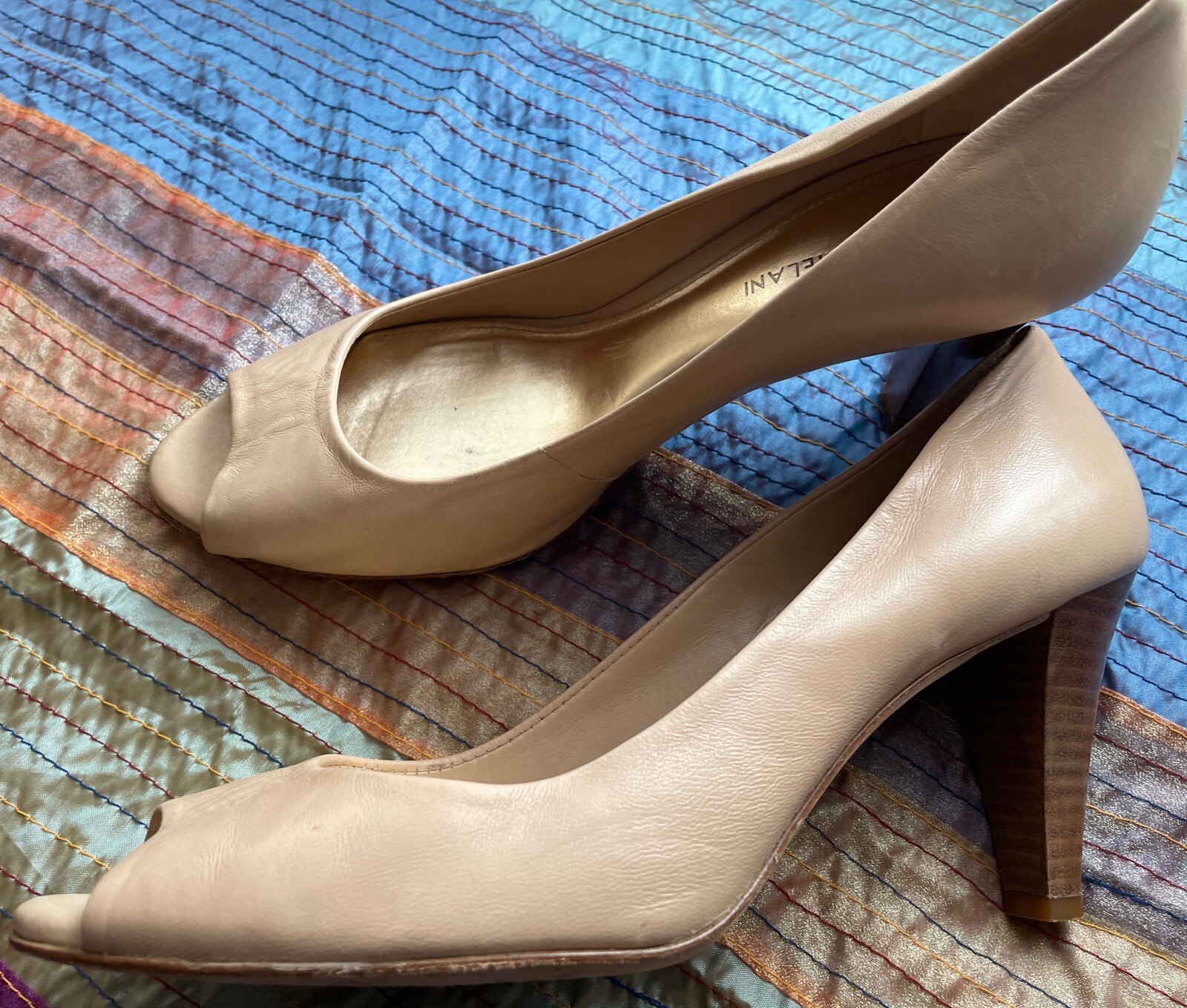 ANTONIO MELANI Nude Peep Toe, Stack High Heel Pumps Shoes - Women’s Size 9 1/2M