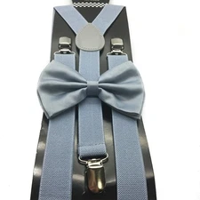 Light Grey Bow Tie & Suspender Set Tuxedo Wedding Formal Men's Accessories 