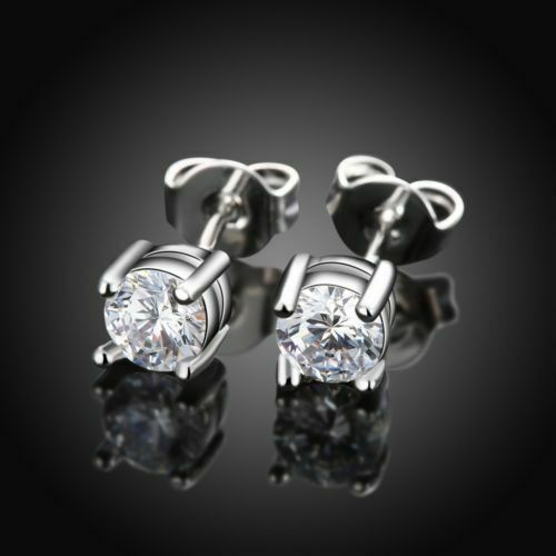 Crown Setting 6mm Cubic Zirconia Post Stud Earrings Sterling Silver Crown Setting 6mm Cubic Zirconia Post Stud Earrings Sterling Silver