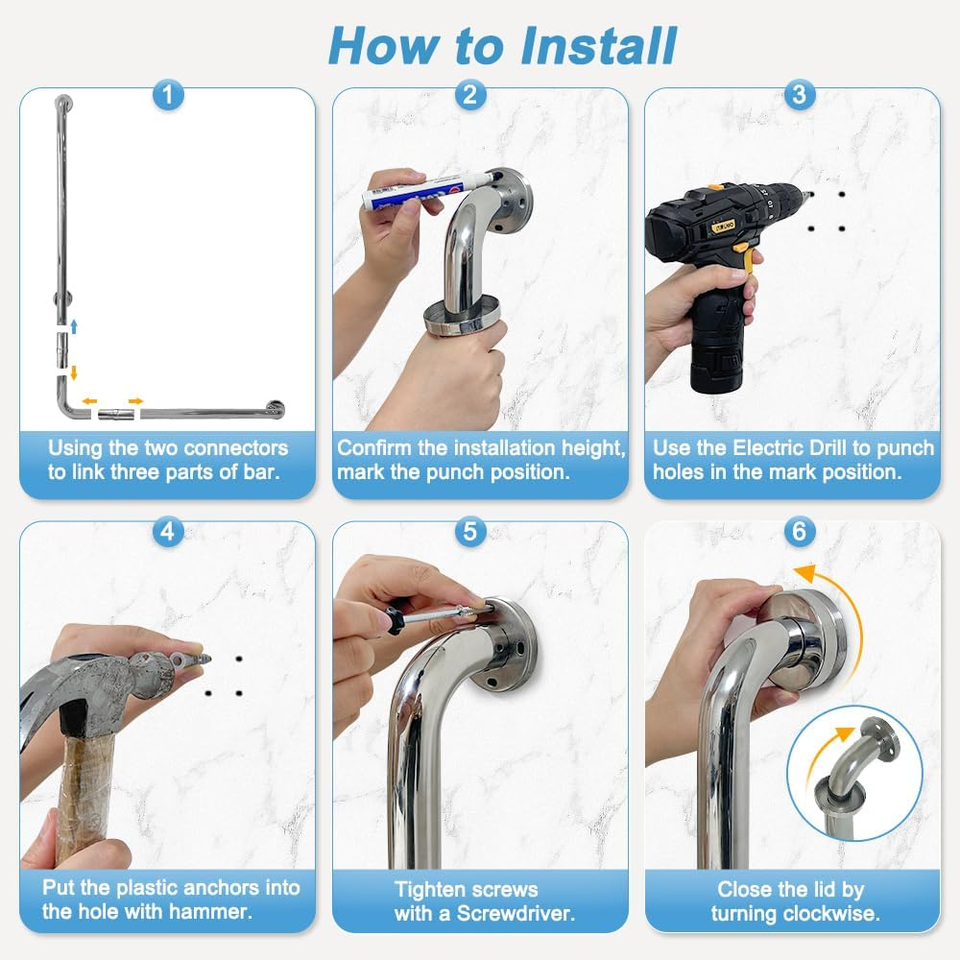 Shower Grab Bar for Seniors Toilet Safety Grab Bars L Shaped Bathroom
