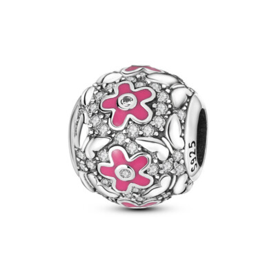 Genuine Sterling Silver 925 butterfly pansy lilly charm pink 