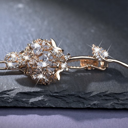 18k yellow gold gp made with Swarovski crystal flower leaf fireworks hair clip - Picture 3 of 5