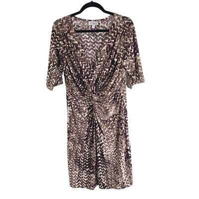 Olivia Matthews Knee-Length Ruched Dress Metallic Gold Brown Abstract Print  1X | eBay