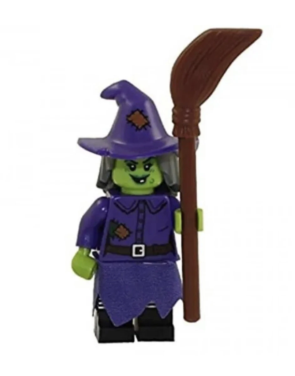 Lego Crazy Witch Mini Figure With Reddish Brown Broom City Halloween