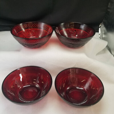 4 Vintage Cristal D'Arques Durand Luminarc Antique Red Fruit Salad Bowls set o 4