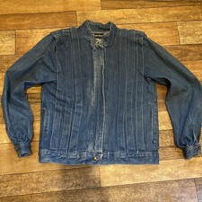Vintage Designer Bebe Furrina Blue Faded Denim Bomber Jacket Size M Womens