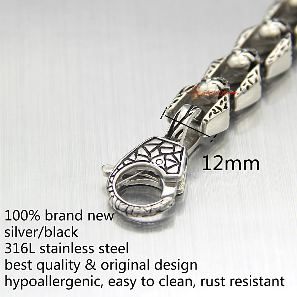 Collar de acero inoxidable plateado calavera rockero emo gótico punk pesado para hombre Foto 2 de 4