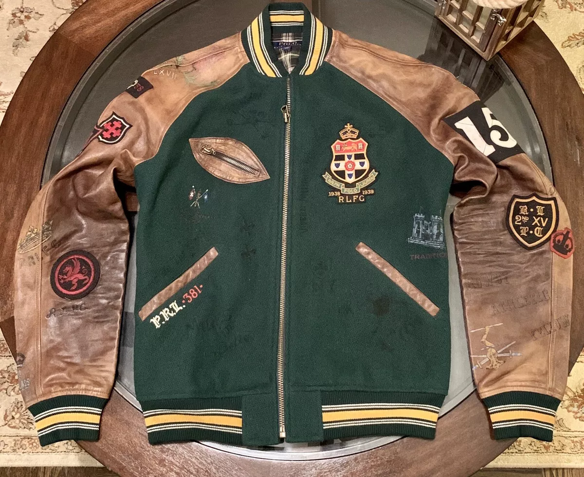 varsity leather jacket green