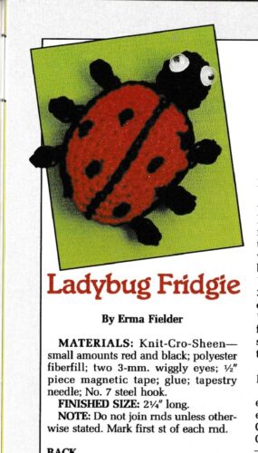 Ladybug imán/fridgie - 2-1/4" de largo - hilo de estambre - patrón de ganchillo SOLAMENTE - Imagen 1 de 1