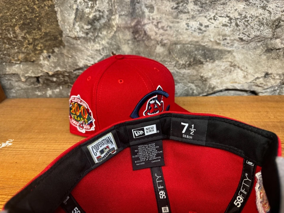 Cleveland Indians Wahoo New Era Fitted Club 59Fifty 100 Years Patch RED SOLID - Image 4 of 4