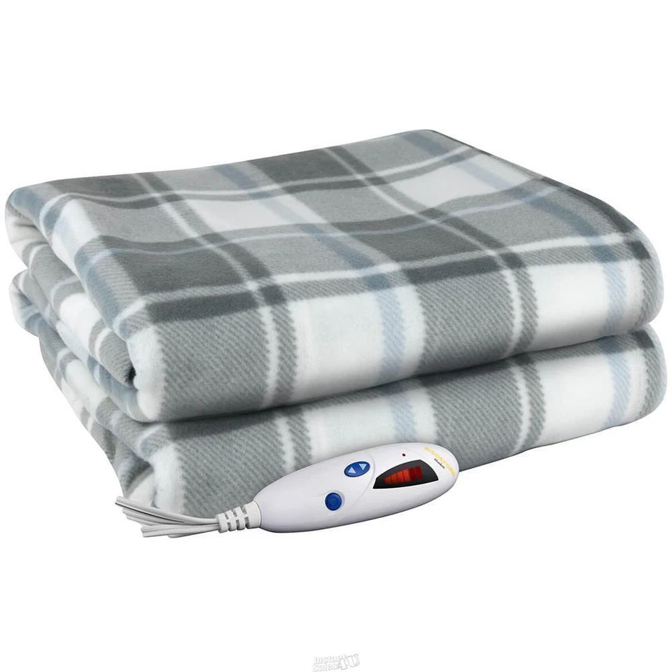 Automatic Heated Electric Throw by Biddeford Grey/Cream/Blue Plaid - Image 2 of 2
