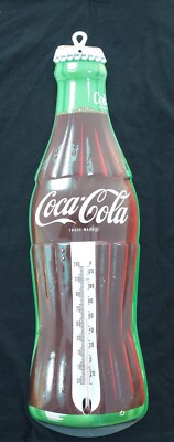 Vintage Tin Metal Coca Cola Bottle Advertising Thermometer TCA