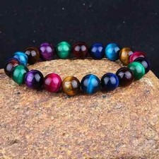 Protection Gemstone Bracelet Blue Green purple Brown Tiger Eye Stone 7 multi 8mm